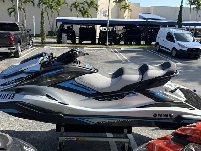 Slide: The Image of 2020 Yamaha WaveRunner FX Cruiser HO, sleek design, white and blue accents. - 1