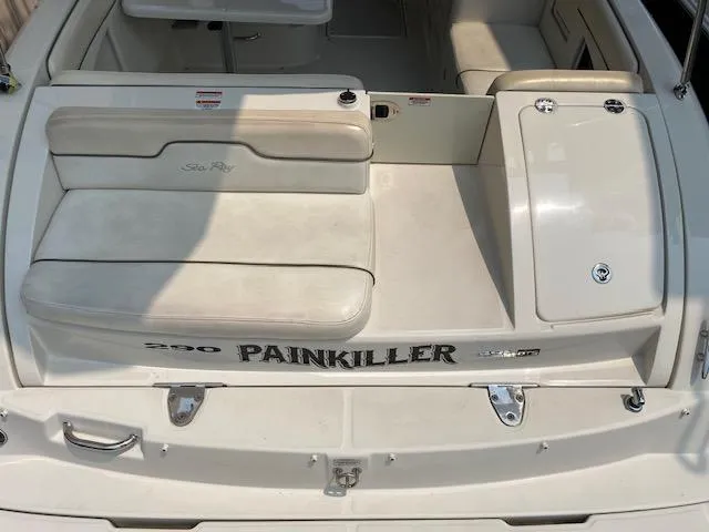 Slide: The Image of 2008 Sea Ray 290 Sundeck boat with "Painkiller" name on the stern. - 14