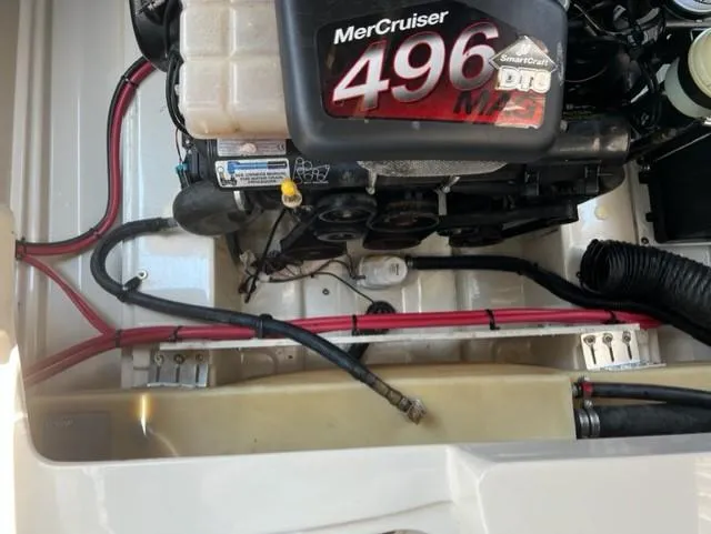 Slide: The Image of Engine compartment of a 2008 Sea Ray 290 Sundeck with MerCruiser 496 engine. - 46