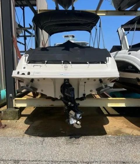 Slide: The Image of 2008 Sea Ray 290 Sundeck boat in storage, rear view. - 6