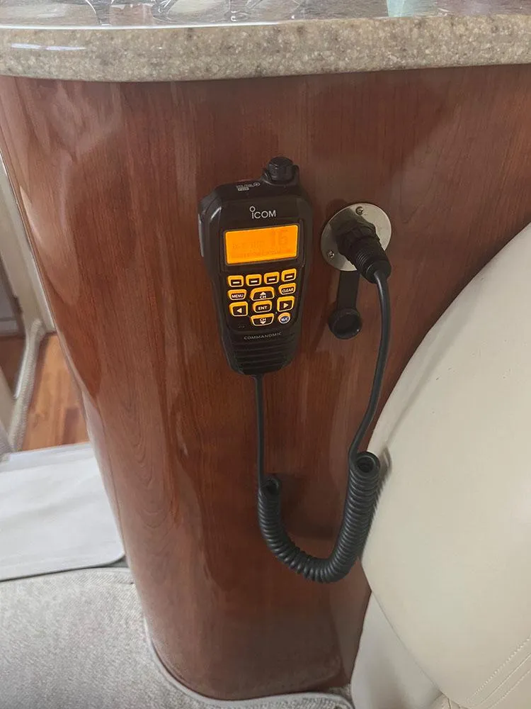 Slide: The Image of ICOM radio mounted on 2003 Sea Ray 390 Motor Yacht interior. - 29