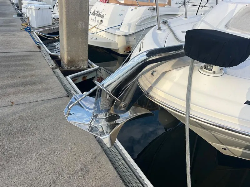 Slide: The Image of 2003 Sea Ray 390 Motor Yacht docked with polished anchor. - 46