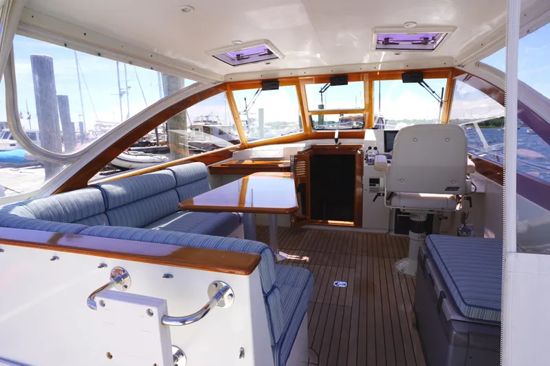 Slide: The Image of Interior of 2002 Little Harbor WhisperJet yacht with seating and helm. - 26