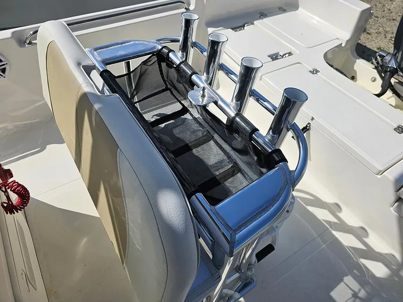 Slide: The Image of 2025 Bulls Bay 2200 XS boat seat with rod holders and storage net. - 13