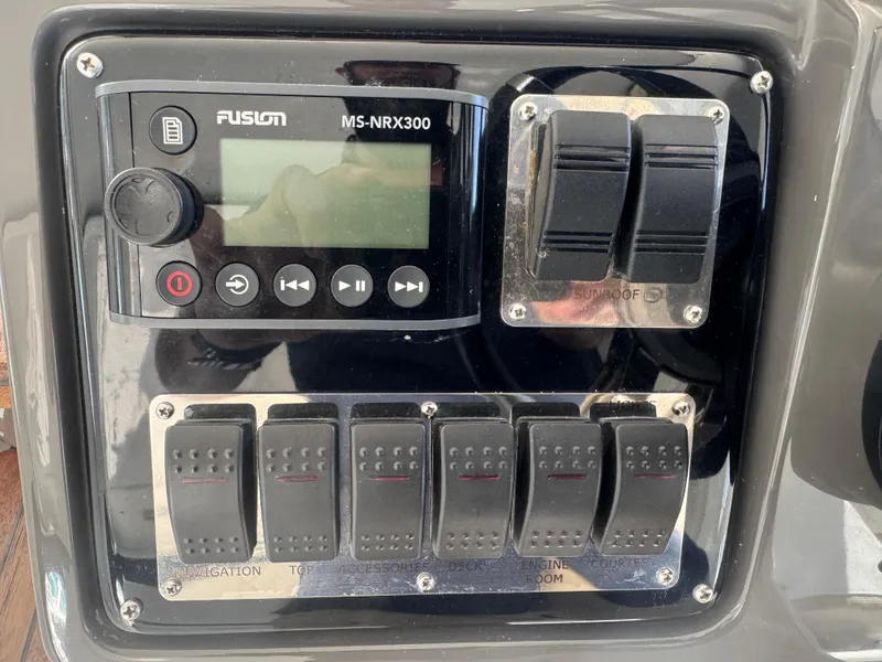 Slide: The Image of Control panel of 2023 Schaefer 375 HT with Fusion MS-NRX300 audio system. - 46