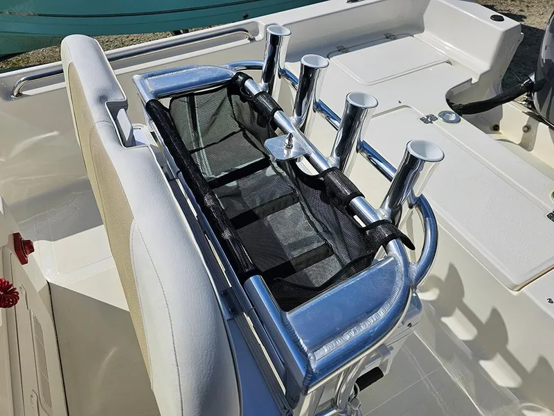 Slide: The Image of Bulls Bay 2000 boat, 2025 model, featuring rod holders and seating area. - 10