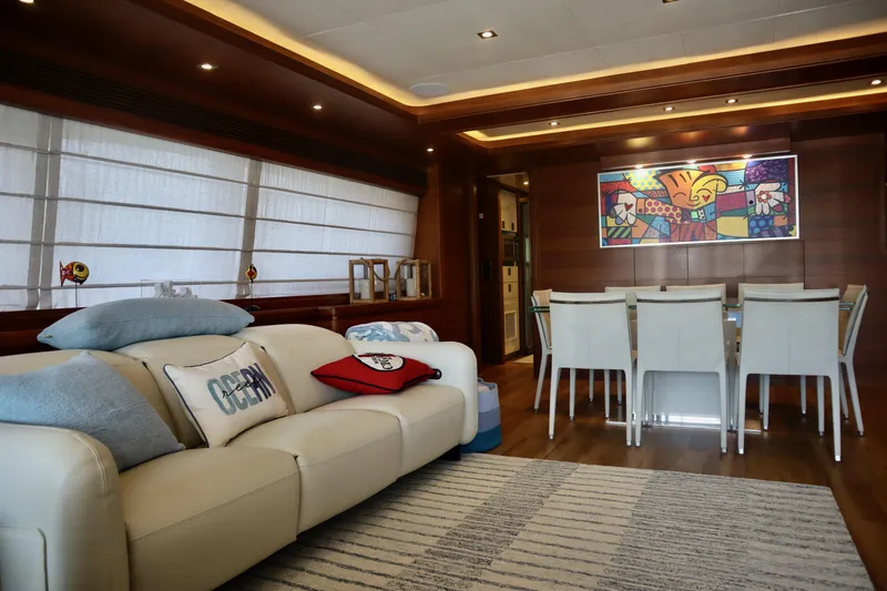 Slide: The Image of Luxurious interior of 2016 Custom Line 97 yacht with modern decor and comfortable seating. - 7