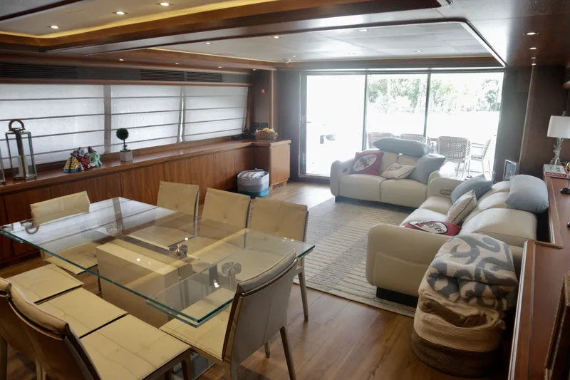 Slide: The Image of Luxurious interior of 2016 Custom Line 97 yacht with elegant dining and living area. - 8