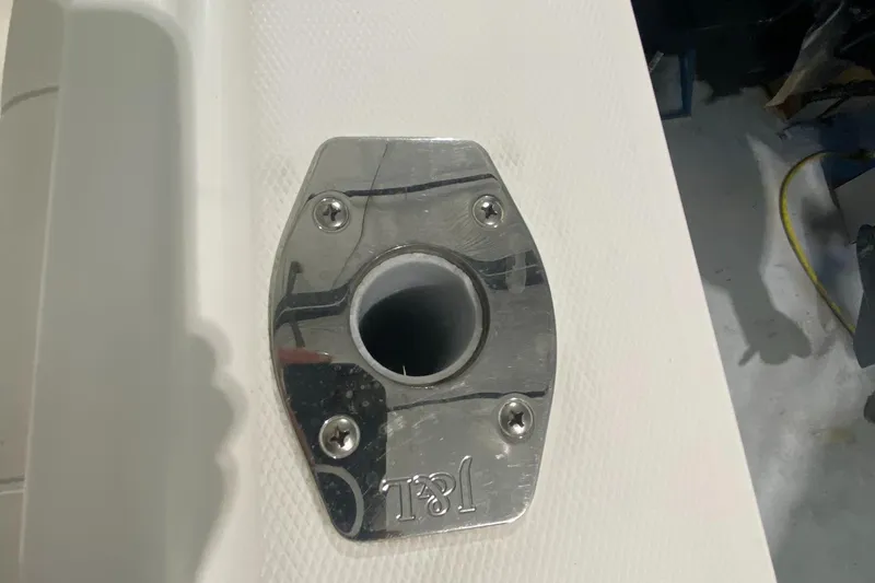 Slide: The Image of Chrome fitting on 2015 Regulator 34 Center Console boat deck. - 18