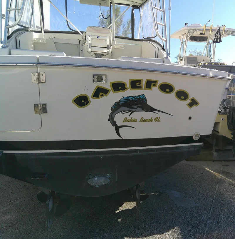 Slide: The Image of 2000 Luhrs Tournament 290 Open boat with "Barefoot" logo, Bahia Beach, FL. - 10