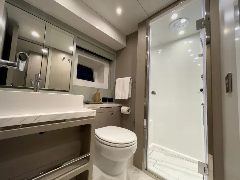 Slide: The Image of Luxurious bathroom in 2023 Sirena 68 yacht with modern fixtures and spacious shower. - 24