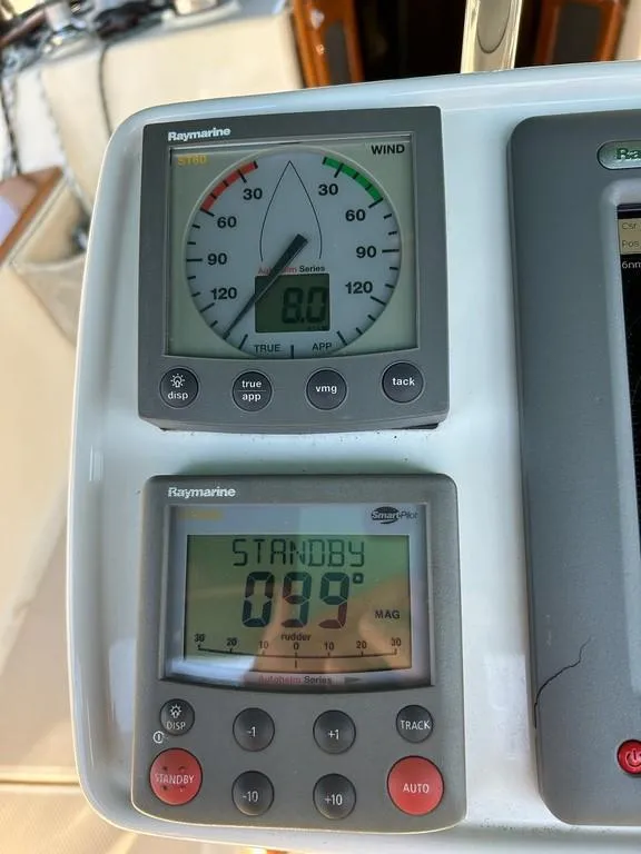 Slide: The Image of Close-up of Raymarine instruments on a 1998 Island Packet 40 sailboat. - 33