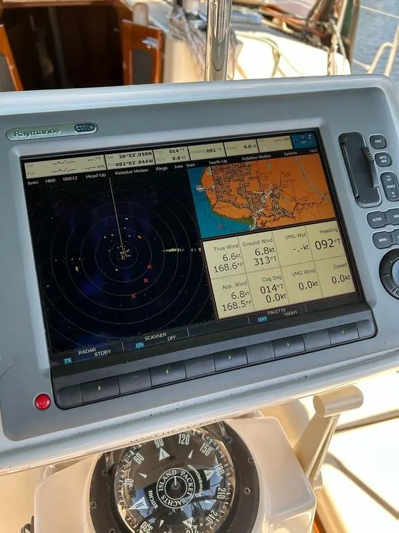 Slide: The Image of Navigation system on 1998 Island Packet 40 sailboat, displaying radar and map data. - 34