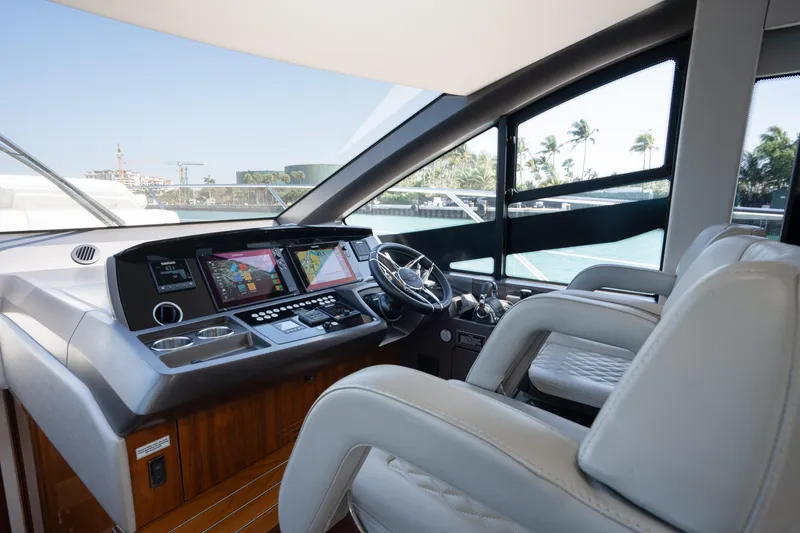 Slide: The Image of Luxurious Sunseeker 52 Manhattan 2020 yacht cockpit with modern navigation system. - 15