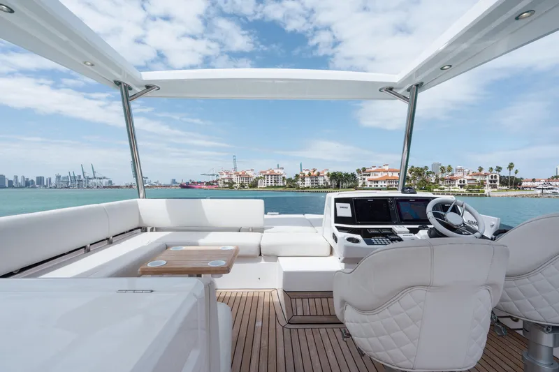 Slide: The Image of Luxurious Sunseeker 52 Manhattan yacht interior with ocean view, 2020 model. - 30