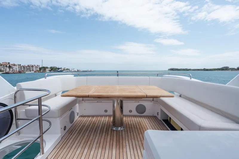 Slide: The Image of Sunseeker 52 Manhattan 2020 yacht deck with seating and ocean view. - 37