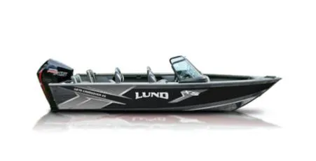 Slide: The Image of 2025 Lund 1875 Crossover XS boat, sleek design, side view, black and gray color scheme. - 3