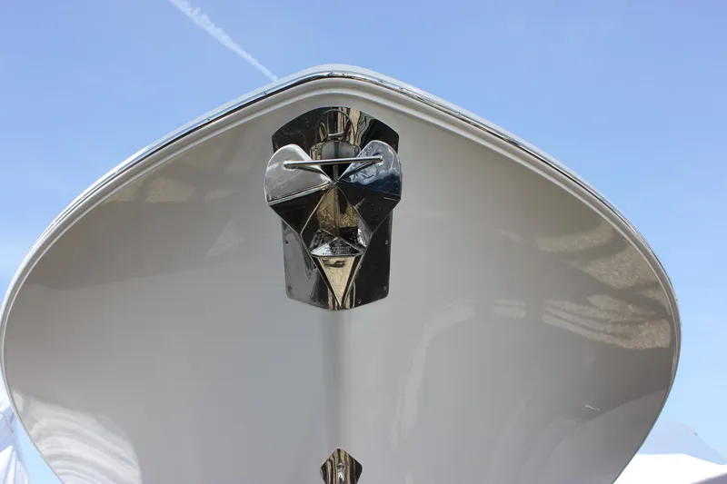 Slide: The Image of 2025 Sea Hunt Gamefish 28 Forward Seating boat, close-up of bow and anchor. - 12