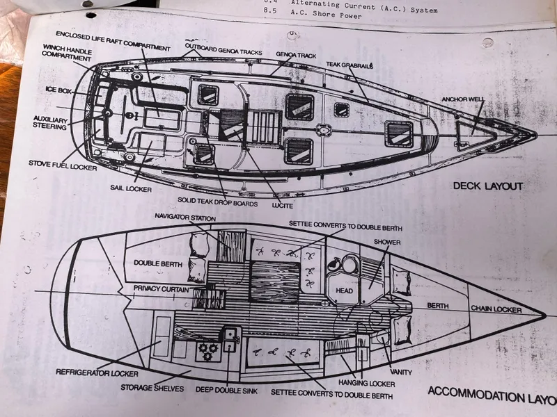 Slide: The Image of Cozy interior of 1984 Endeavour 38 sailboat with cushioned seating and wooden accents. - 3