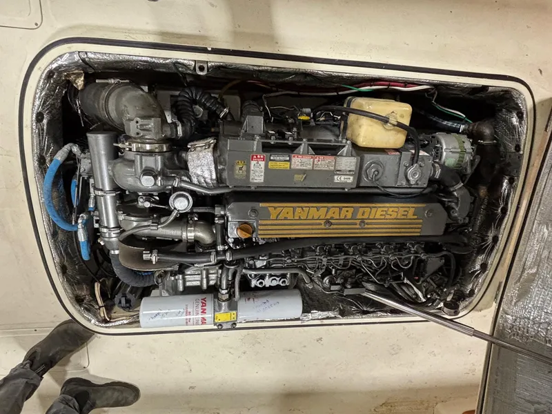 Slide: The Image of Engine compartment of a 2002 Hinckley Picnic Boat 36 with Yanmar diesel engine. - 7