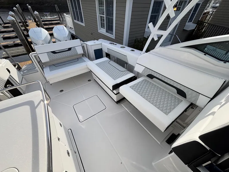 Slide: The Image of 2025 Blackfin 272 DC boat interior with luxurious seating and modern design. - 21