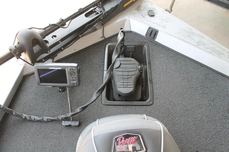 Slide: The Image of 2013 Ranger RT188 boat deck with Lowrance fish finder and Minn Kota trolling motor. - 8