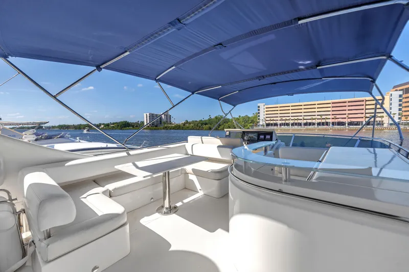 Slide: The Image of Luxurious 2009 Uniesse 65 MY yacht with spacious deck and blue canopy. - 33