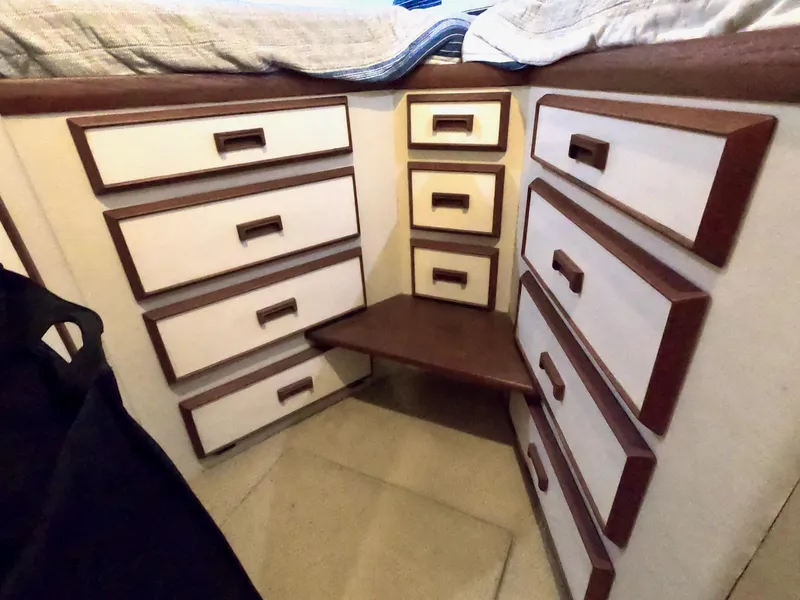 Slide: The Image of Interior storage drawers on a 1986 Bertram 46 Sportfisher boat. - 34