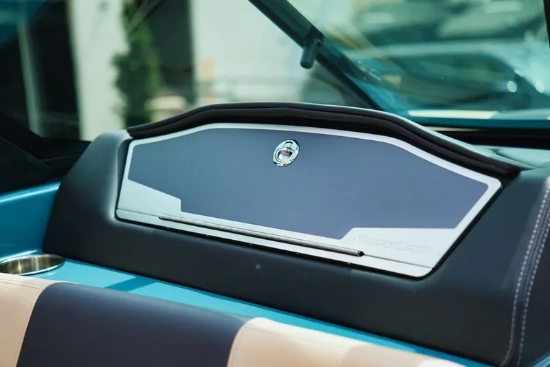 Slide: The Image of Interior view of 2025 MasterCraft X22 boat, dashboard detail. - 17