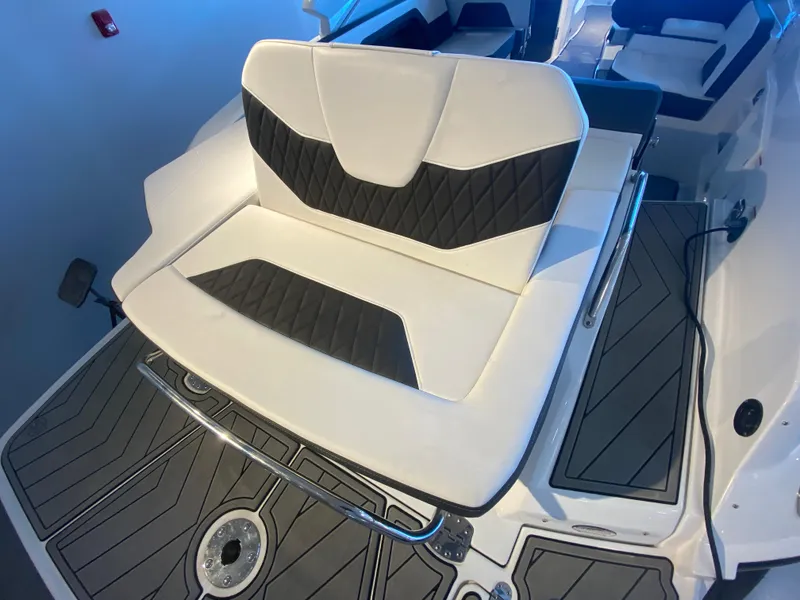 Slide: The Image of 2023 Monterey 298 SUPER SPORT BR boat interior with stylish seating and modern design. - 13