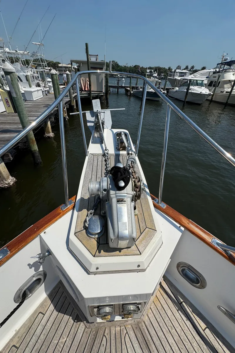 Slide: The Image of Bow view of a Grand Banks 42 Classic yacht in harbor. - 40