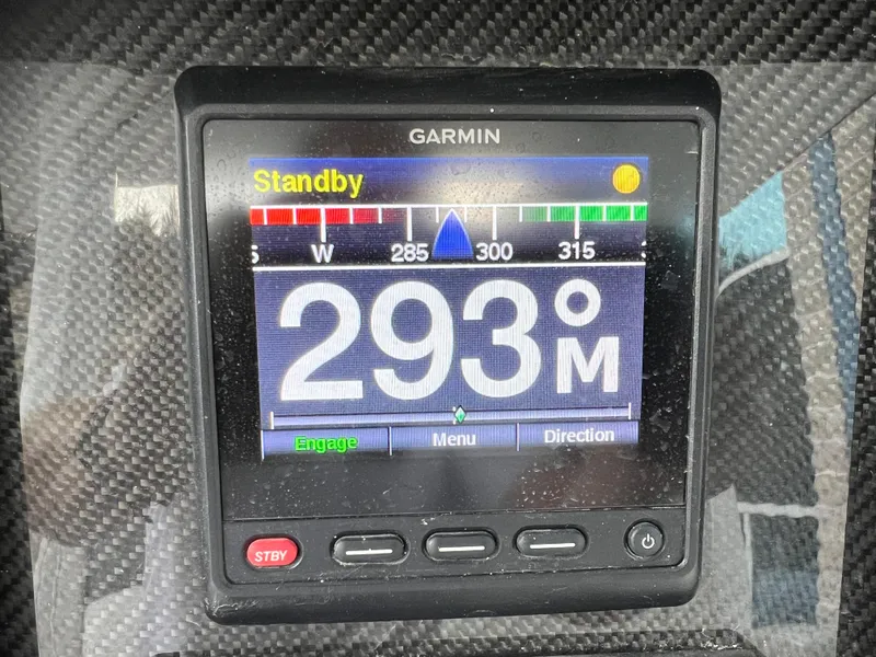 Slide: The Image of Garmin navigation display on 2019 Fountain 39 NX, showing heading of 293 degrees. - 8