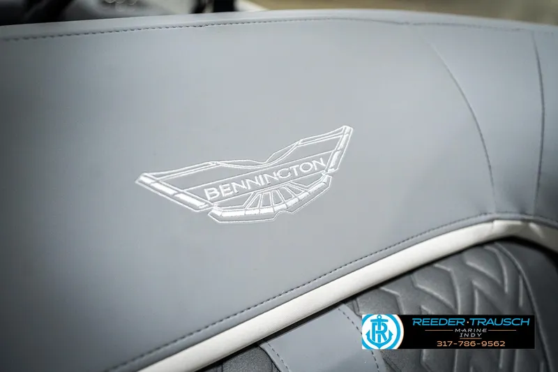 Slide: The Image of Gray Bennington 22 MFB 2025 boat seat with embroidered logo. - 36