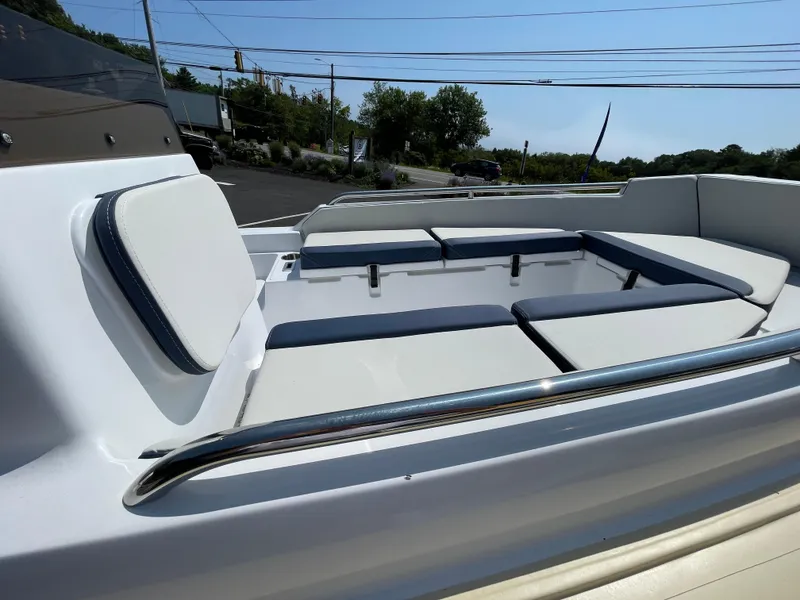 Slide: The Image of 2025 AB Inflatables Nautilus 17 DLX boat interior with cushioned seating and sleek design. - 21