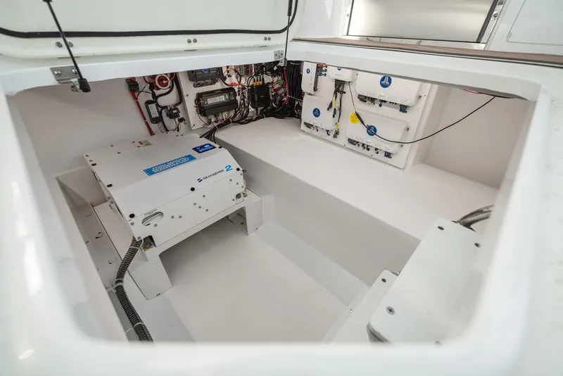 Slide: The Image of 2026 Hurricane SunDeck 3200 OB boat with Honda engines and comfortable seating. - 11