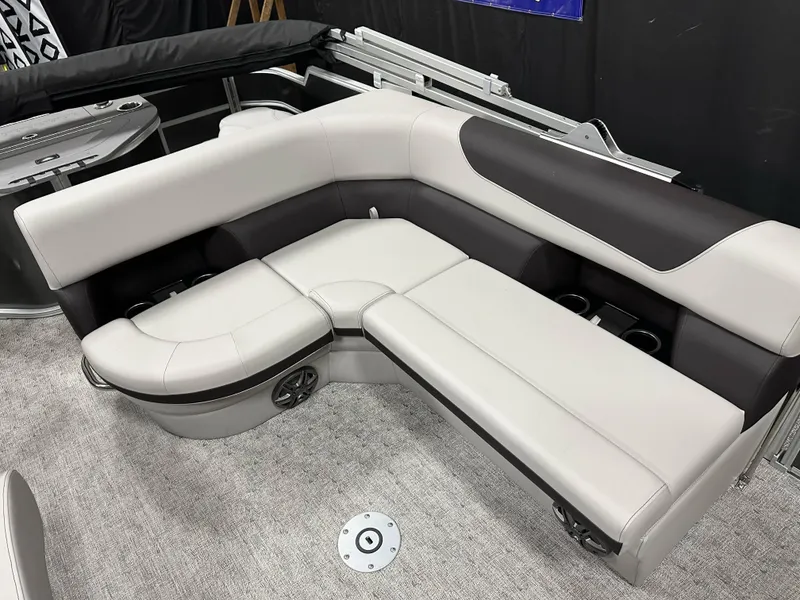 Slide: The Image of Luxurious seating in 2025 South Bay 222FCR LE pontoon boat, featuring modern design and comfort. - 14
