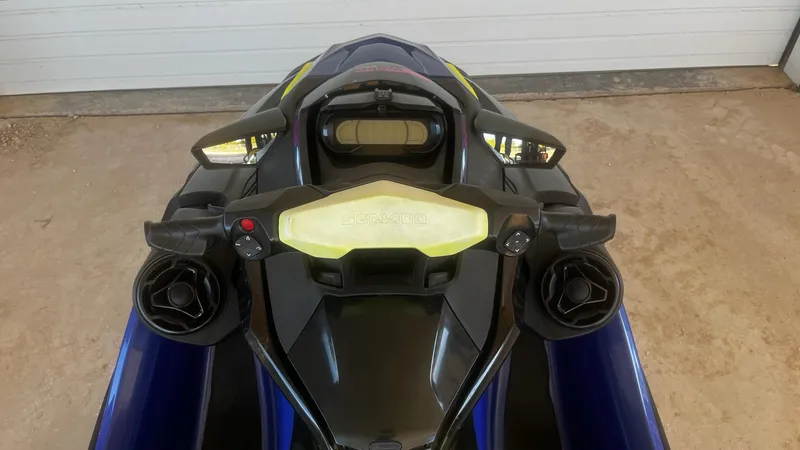 Slide: The Image of 2021 Sea-Doo Wake Pro 230 jet ski, top view of handlebars and controls. - 10