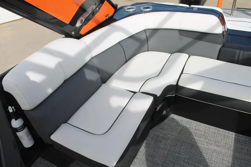 Slide: The Image of 2024 South Bay 25 Sport CR9-DC boat interior with sleek, modern seating design. - 4