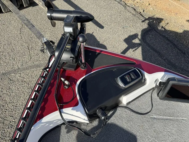 Slide: The Image of 2018 Nitro Z19 Sport boat deck with trolling motor and control panel. - 22