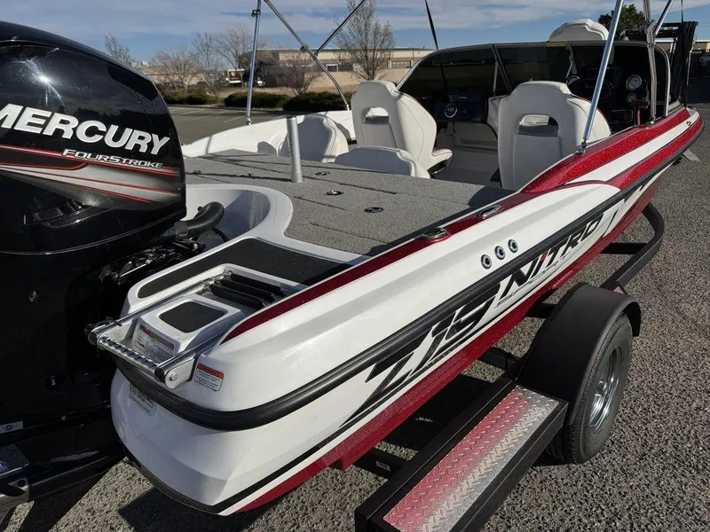 Slide: The Image of 2018 Nitro Z19 Sport boat with Mercury engine on trailer, rear view. - 42