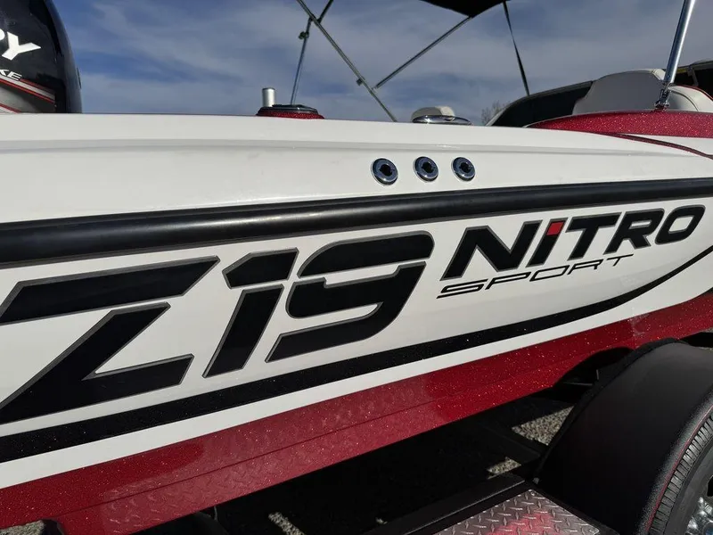 Slide: The Image of 2018 Nitro Z19 Sport boat with bold branding and sleek design. - 45