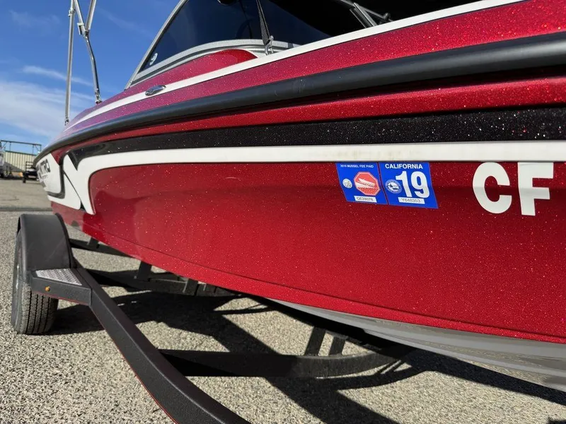 Slide: The Image of Red 2018 Nitro Z19 Sport boat with California registration sticker on trailer. - 47