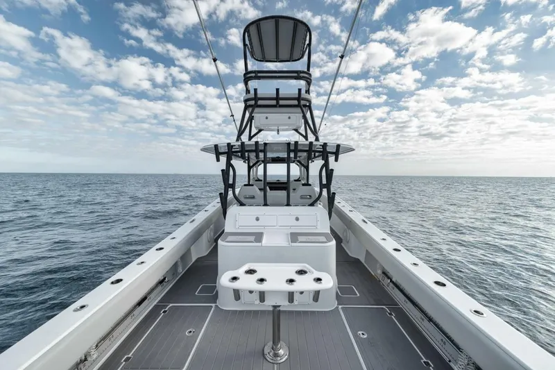Slide: The Image of 2019 Freeman 42LR boat on open sea under cloudy sky. - 30