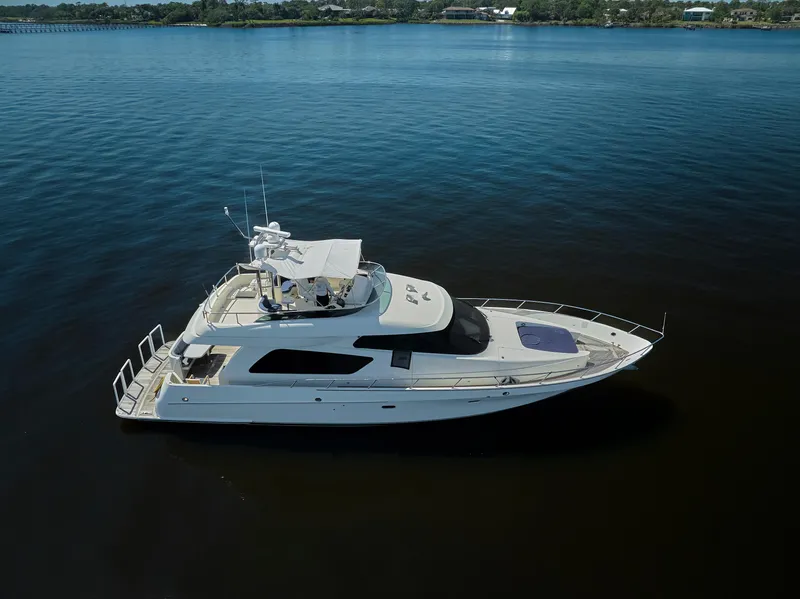 The Image of 2003 McKinna 58 Pilothouse yacht on calm water, aerial view. - 0
