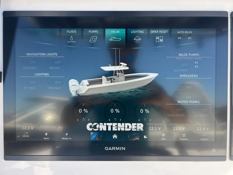 Slide: The Image of Touchscreen display of 2025 Contender 35 ST boat with navigation and system controls. - 11