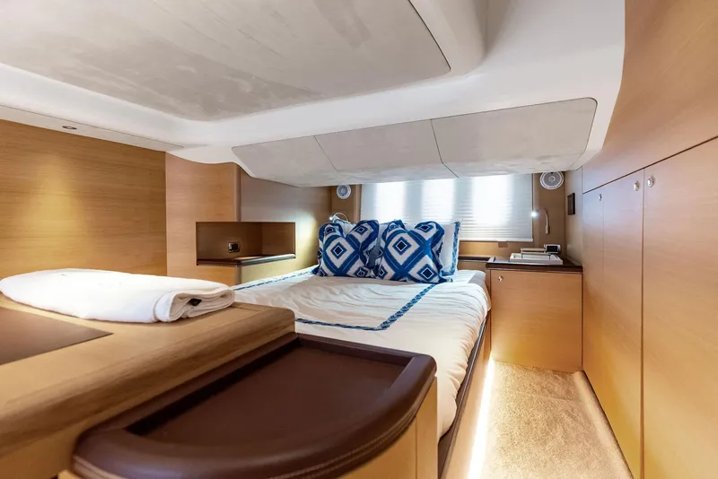 Slide: The Image of Luxurious cabin interior of 2019 Zeelander 55 yacht with modern design and cozy bedding. - 48