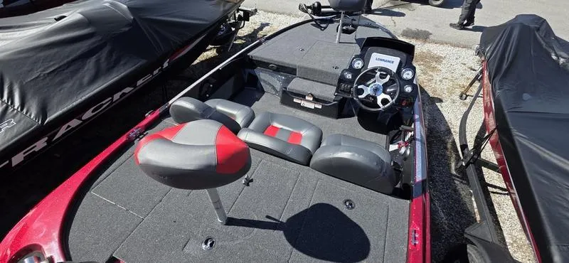 Slide: The Image of 2025 Nitro Z17 boat interior with steering wheel and seating, showcasing modern design and functionality. - 19