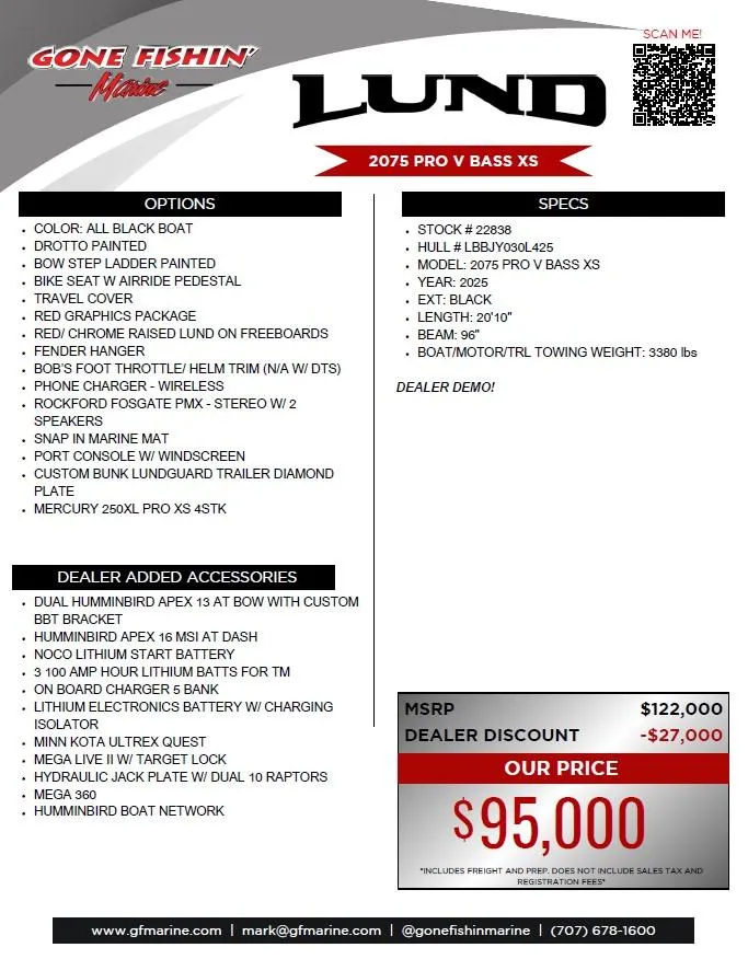 Slide: The Image of Lund 2075 Pro-V Bass XS 2025 boat features, pricing, and dealer discounts. - 45
