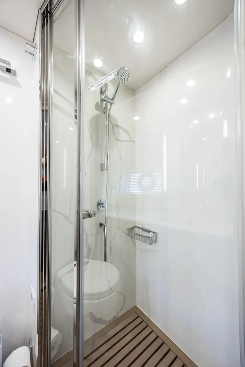 Slide: The Image of Modern shower cabin in 2021 Azimut 72 yacht with sleek design and glass door. - 46