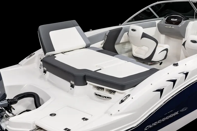 Slide: The Image of 2024 Chaparral 19 SSi boat interior with sleek seating and modern design. - 25